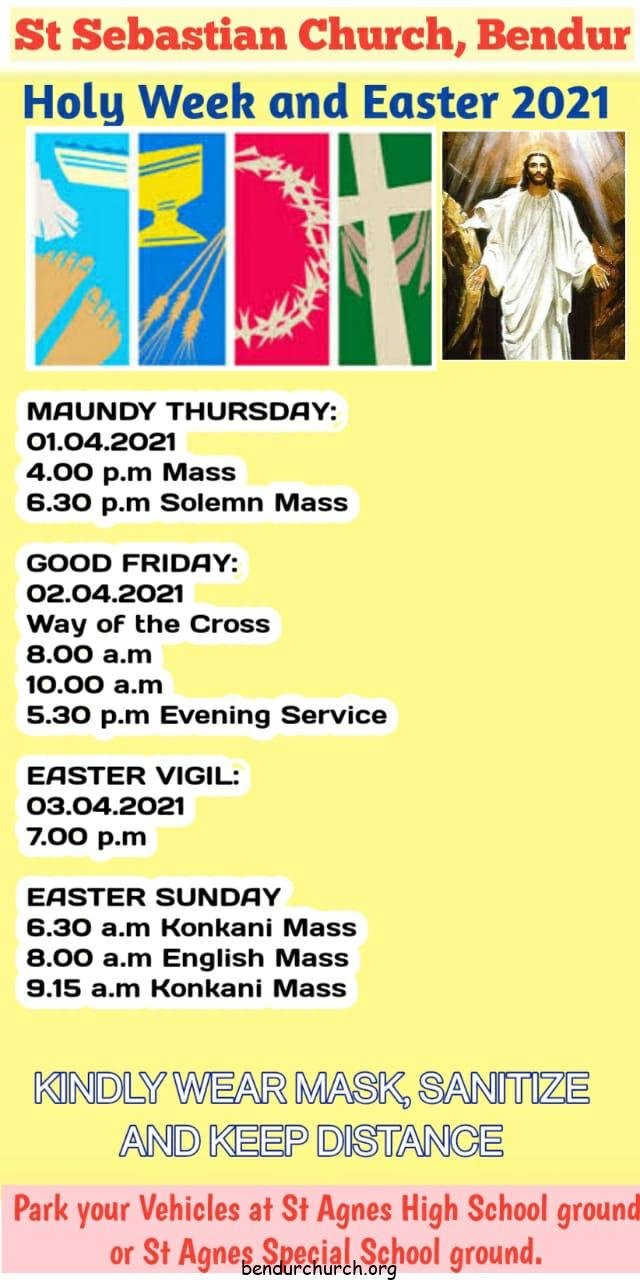 Holy week and Easter Mass Timings St. Sebastian Church, Bendur